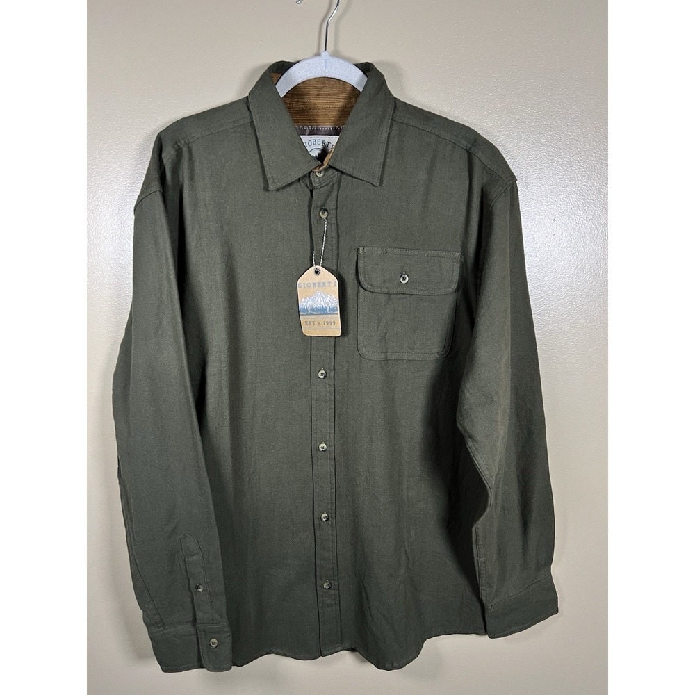 GIOBERTI Flannel Shirt Men Large Button Up NEW Olive Green‎ 100% Cotton Outdoors